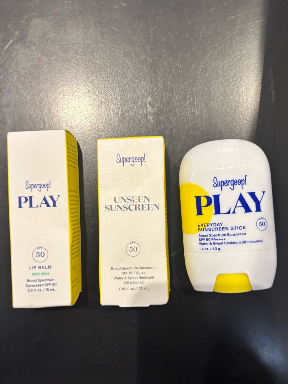 Supergoop SPF Bundle: Unseen Sunscreen SPF 50, PLAY Stick SPF 50, PLAY Lip Balm